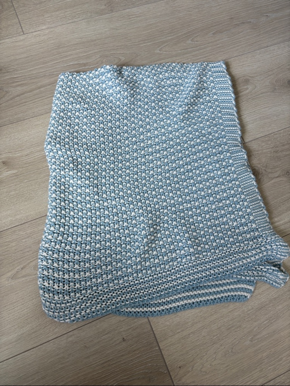 Handwoven Blue & White Knit Throw Blanket
